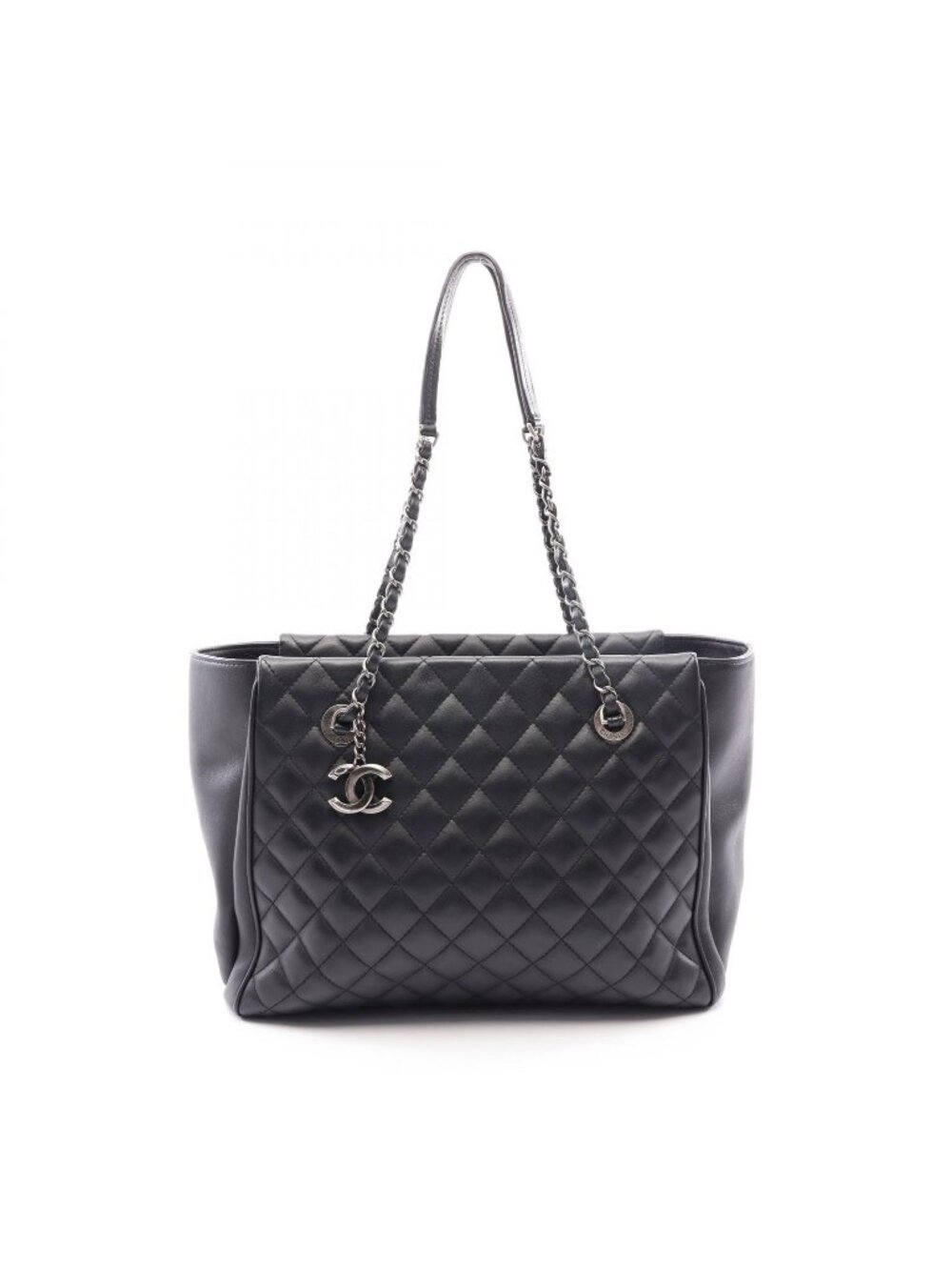 Chanel Tote Bag Quilted Black Leather Chain